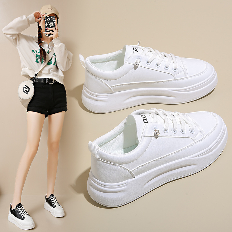 White Sneakers for Women 2026 Spring New Breathable Student Sneakers Korean Style Height-Increasing Platform Shoes Casual Shoes D08 Sneakers