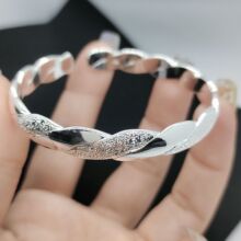 网红爱交织手镯 女 白铜镀银镯子 韩版仿银时尚流行饰品 开口手环