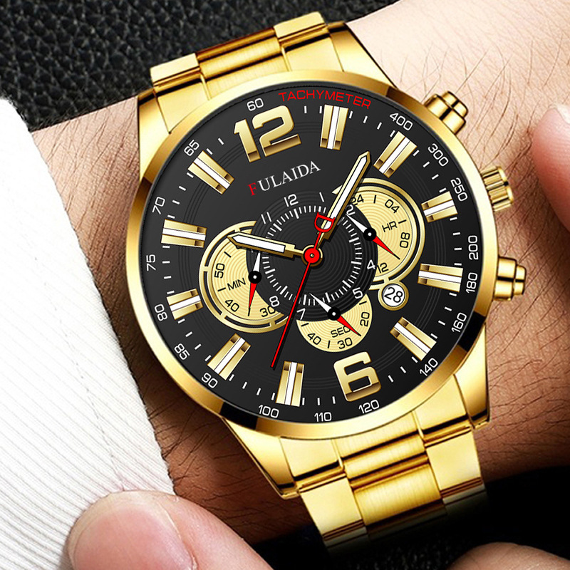 厂家直销直播爆款全钢男士手表钢带日历手表商务赛车运动休闲手表