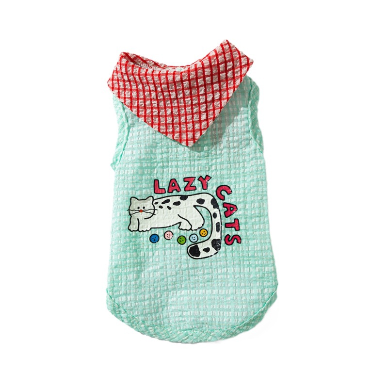 Primavera y verano gatito gatito pequeño gatito sin pelo gatito cuadrado burbujas lindas corbatas chaleco de dibujos animados gato azul ropa de mascotas gatos