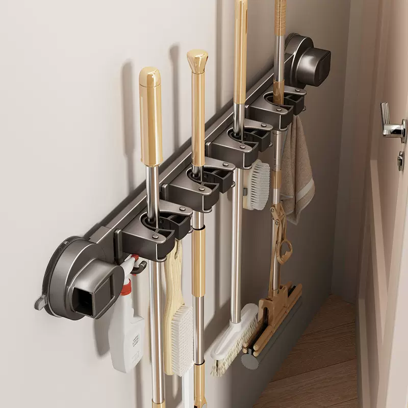 吸盘拖把壁挂夹扫把拖把架抹布挂钩免打孔卫生间浴室门后收纳架子