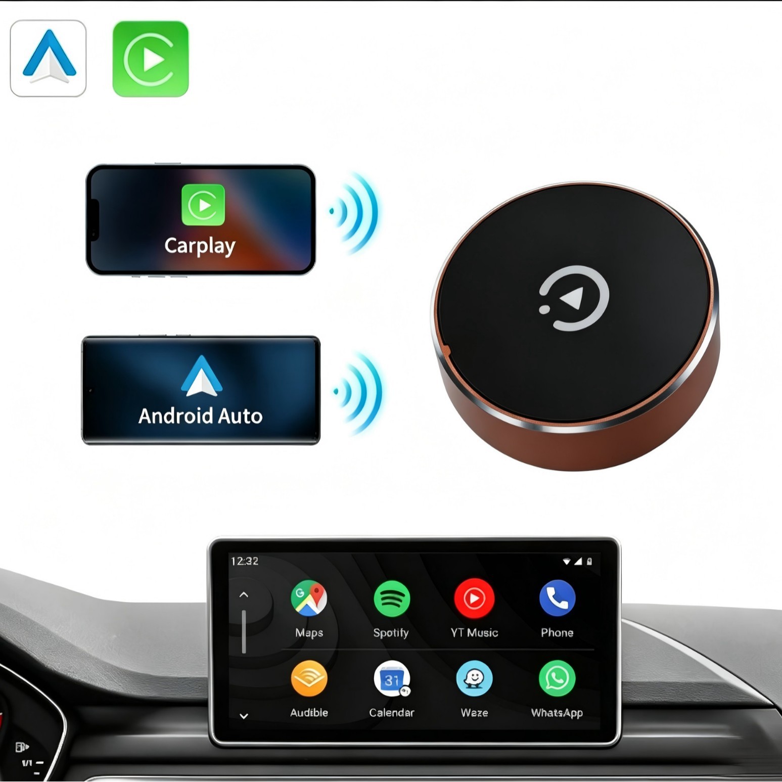 Popular Overseas Car Modification Accessories: Wireless Carplay Conversion Box for Original Car Wiring Without Damage