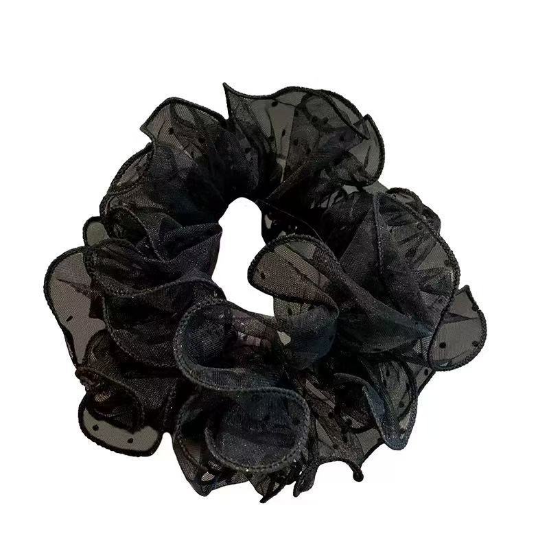 Elástico de cabelo elegante em tule de bolinhas com renda_voghion.com