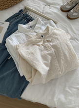 2025秋季提花刺绣衬衫女温柔复古花边小衫宽松纯棉翻领衬衣开衫