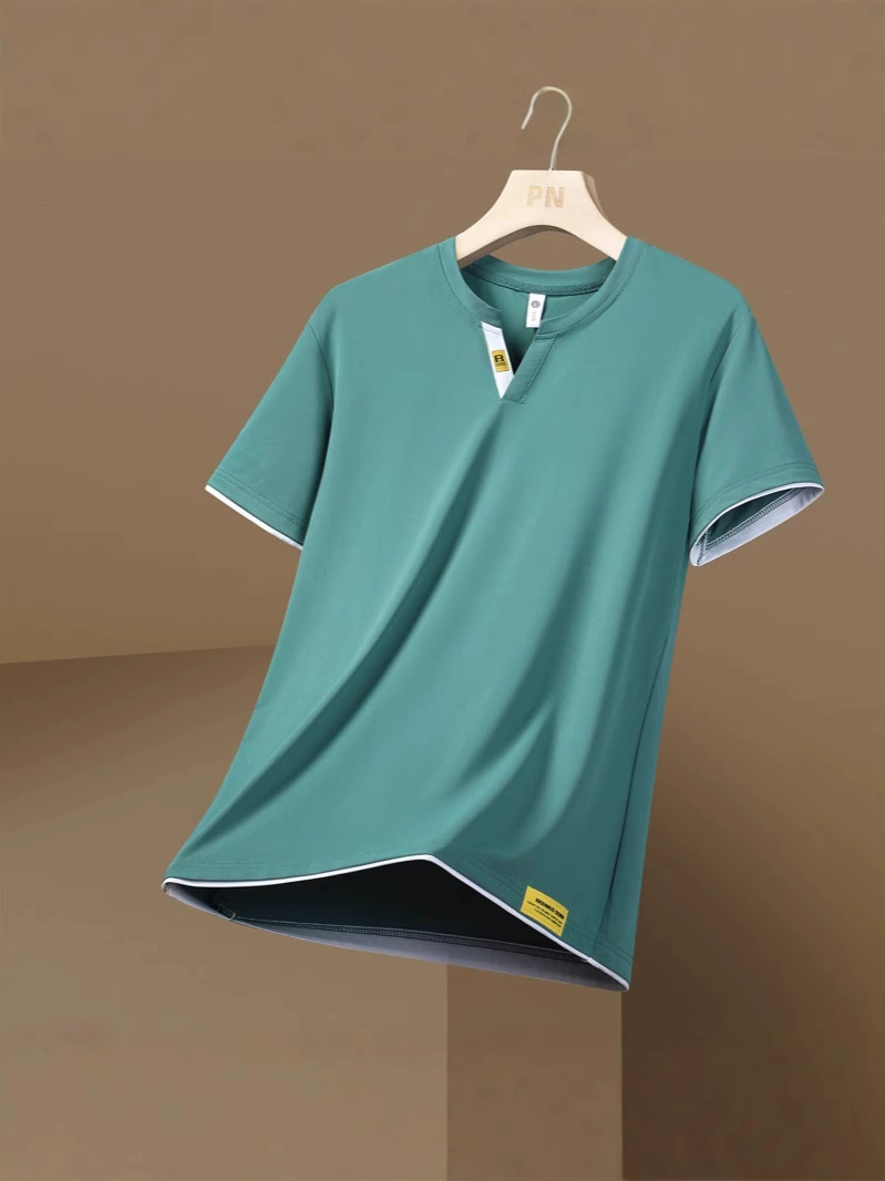 Silk fashionable universal quick dry sports T-shirt, V-neckline, with short sleeve