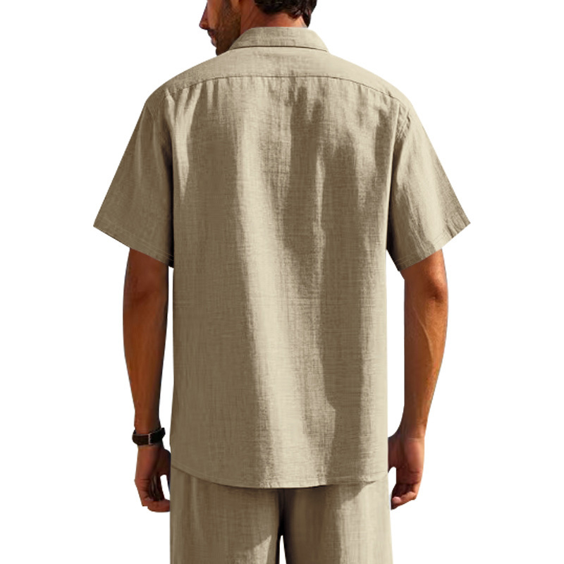 T-shirt homme en lin à col chemise manches courtes ample_voghion.com