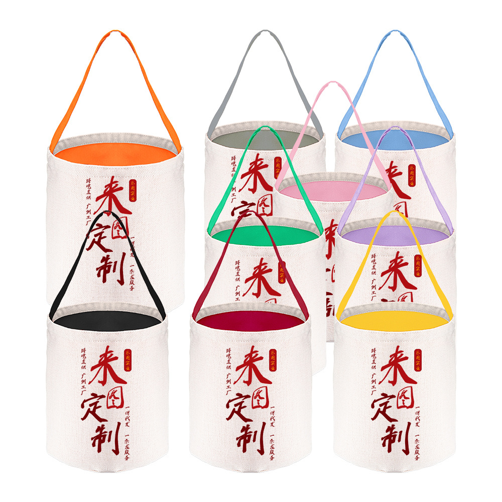 Bolsa de mano tipo cesta colorida para Pascua y Halloween, fabricada en Guangdong, bolsa de regalo colorida de 300g de algodón y lino xqds0051a