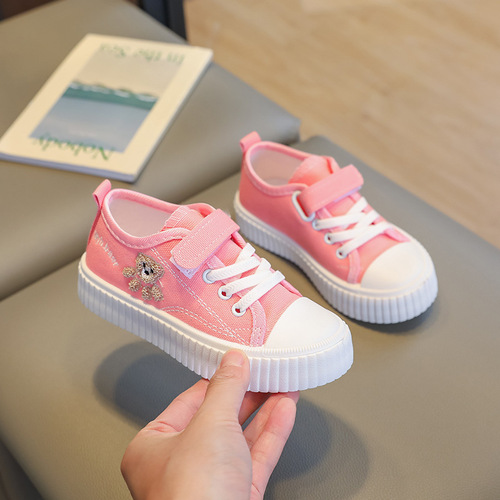 2024 Spring New Bear Style Children's Canvas Shoes for Girls and Boys, Breathable Soft Sole Casual Board Shoes