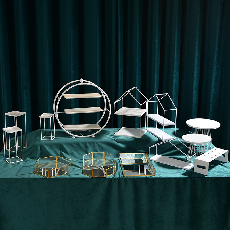 Diseño de boda europea decoración de mesa de postres set de té de la tarde refrigerio bandeja de pastel estante de exhibición mesa de descanso de té