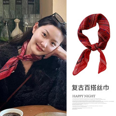 秋の美ラード系のワインレッドの文芸復古の小さい方の巾はマフラーの綿麻の通気性の腰の花のヘアバンドを飾ります。