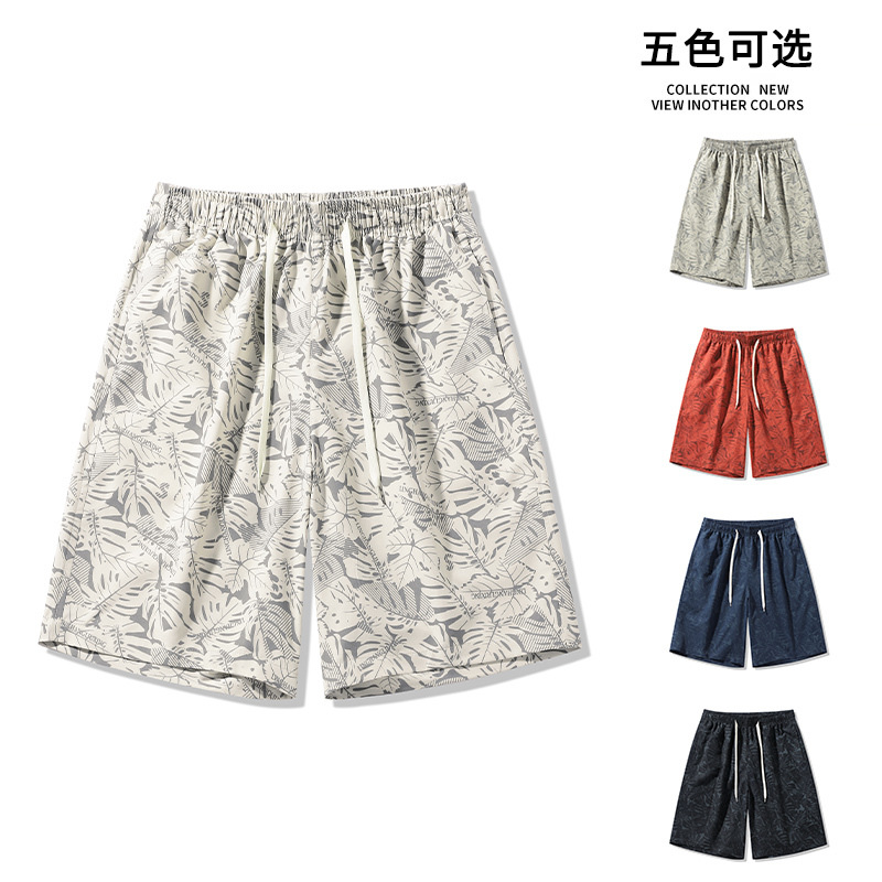 Summer Explosions Maple Leaf Casual Pants Men's Sports Thin Beach Pants Straight Tube Loose Outer Wear Camouflage Shorts Men's