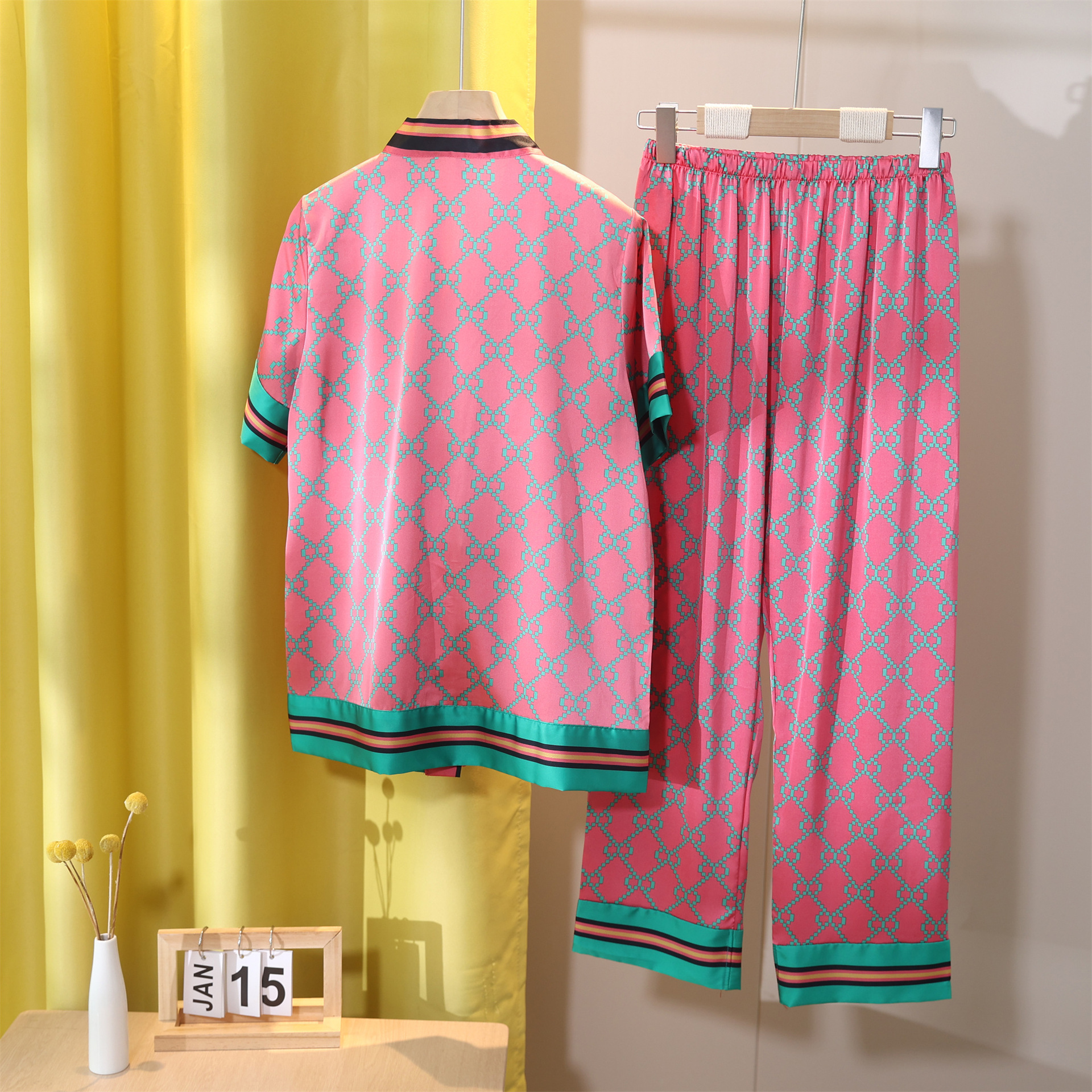 여성용 실크 잠옷 봄, 여름 얇은 홈웨어 반팔 가디건 아이스 실크 봄, 가을 대형 하이 엔드 슈트