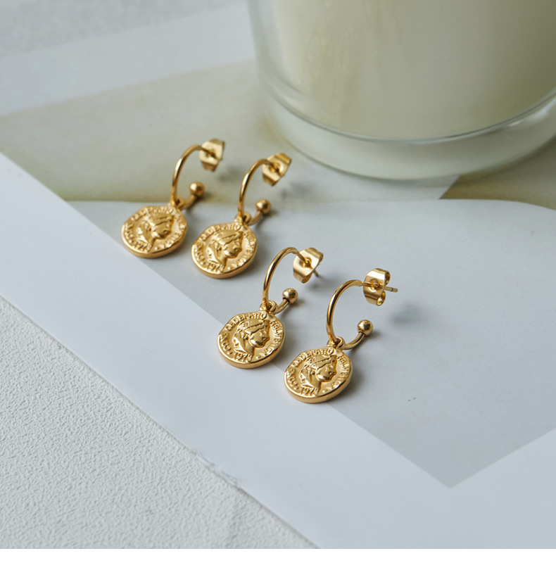 Retro Portrait Titanium Steel Plating Womenu0027S Earrings Necklace