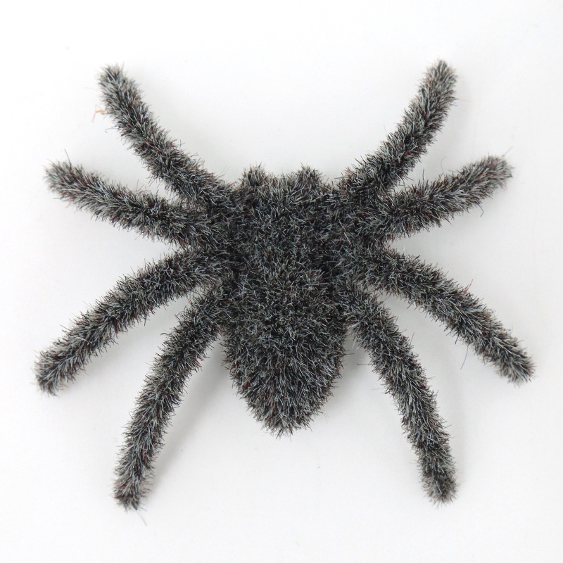 Cross-border hot sale Halloween flocking Spider horror simulation with Burr fake spider haunted house props bar decoration