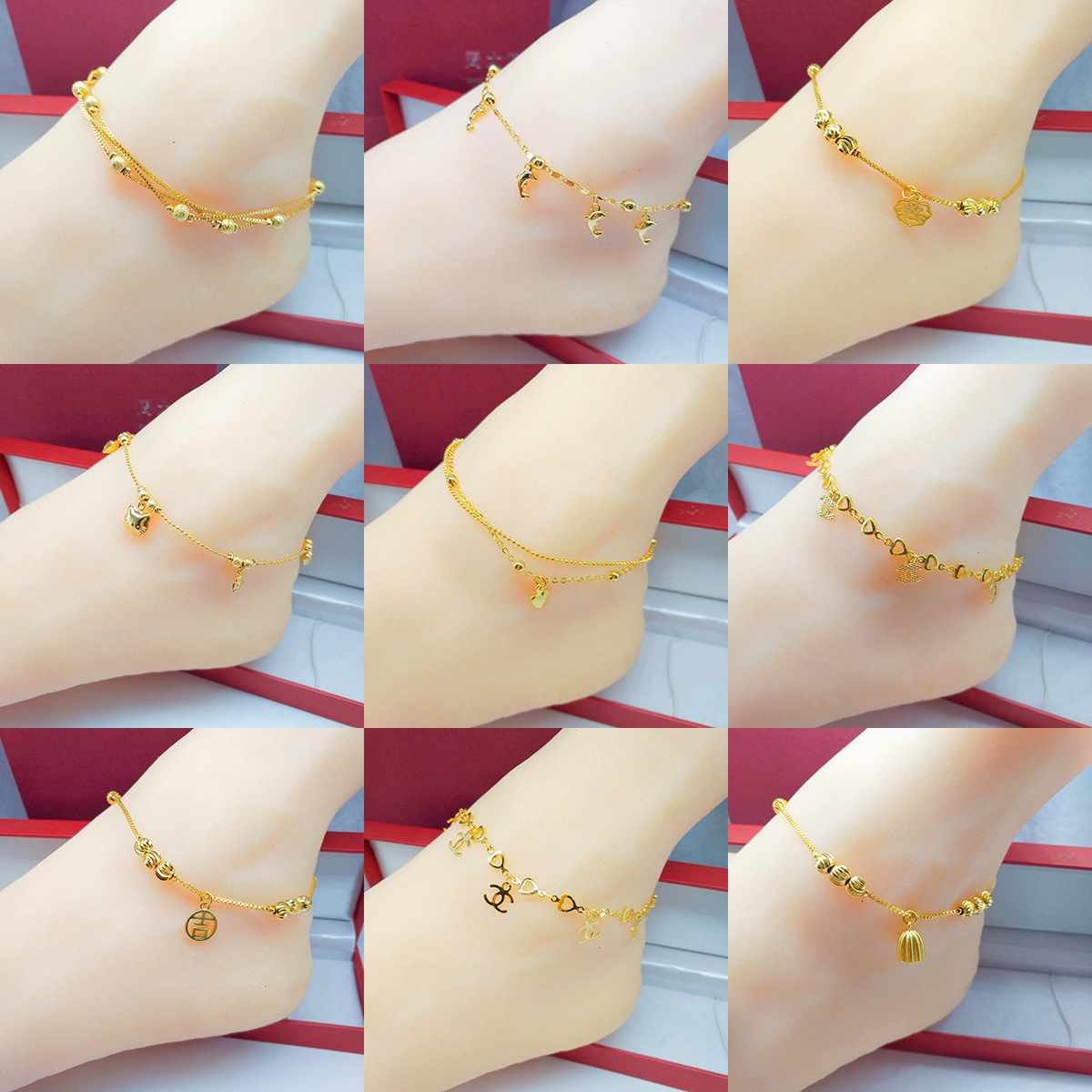 New feet ladies Vietnam Sha Jin Korean version of the fashion transfer beads chain jewelry brass gold-plated female chain direct supply