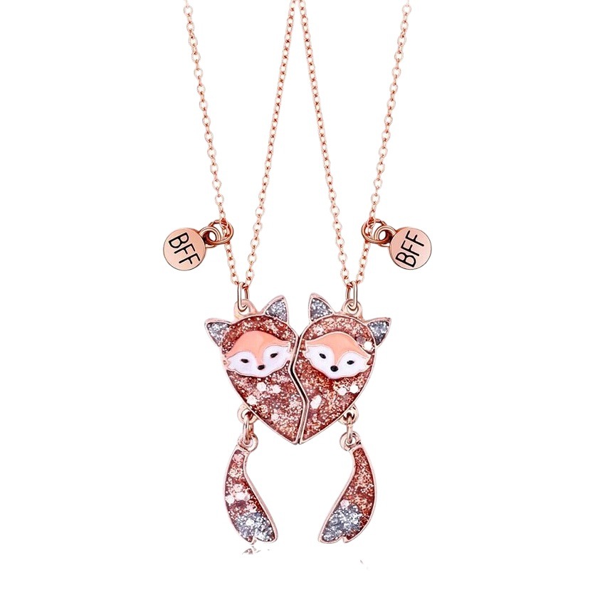 Bijoux transfrontaliers chat de dessin animé Fox avocat amour couture collier bff bon ami enfants collier magnétique