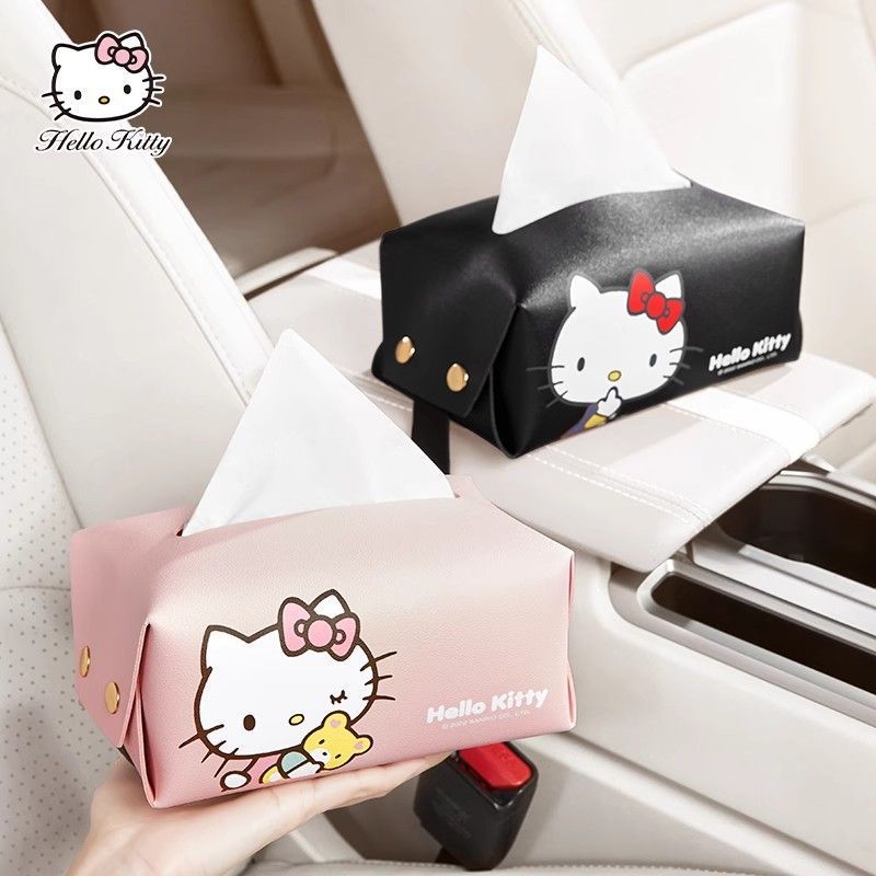 Hellokitty caja de toallas para automóviles creativa y encantadora caja de reposabrazos decoraciones para automóviles para patinetes de sol caja de extracción