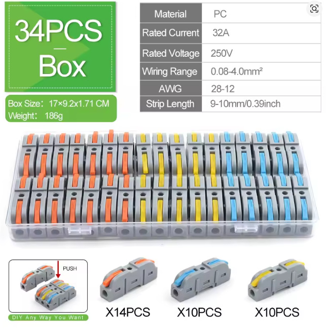 Kit de empalme eléctrico de conexión rápida para terminales de acoplamiento compactos de empuje en línea 28-12 AWG