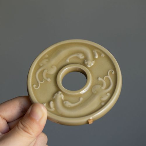 Ding kiln yellow hand-embossed dragon cover coaster ceramic kung fu tea set tea ceremony accessories literati cup holder