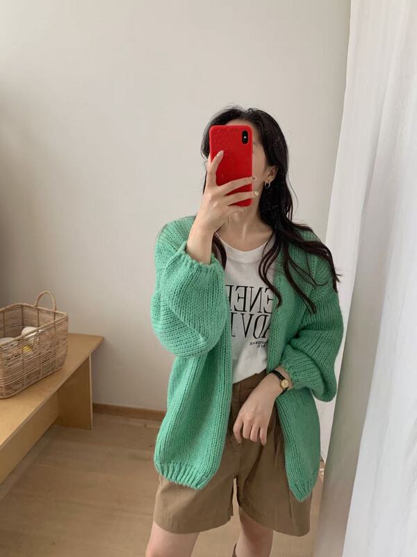 奶fufu慵懒风马海毛针织开衫女秋冬季宽松显瘦中长款粗线毛衣外套|undefined