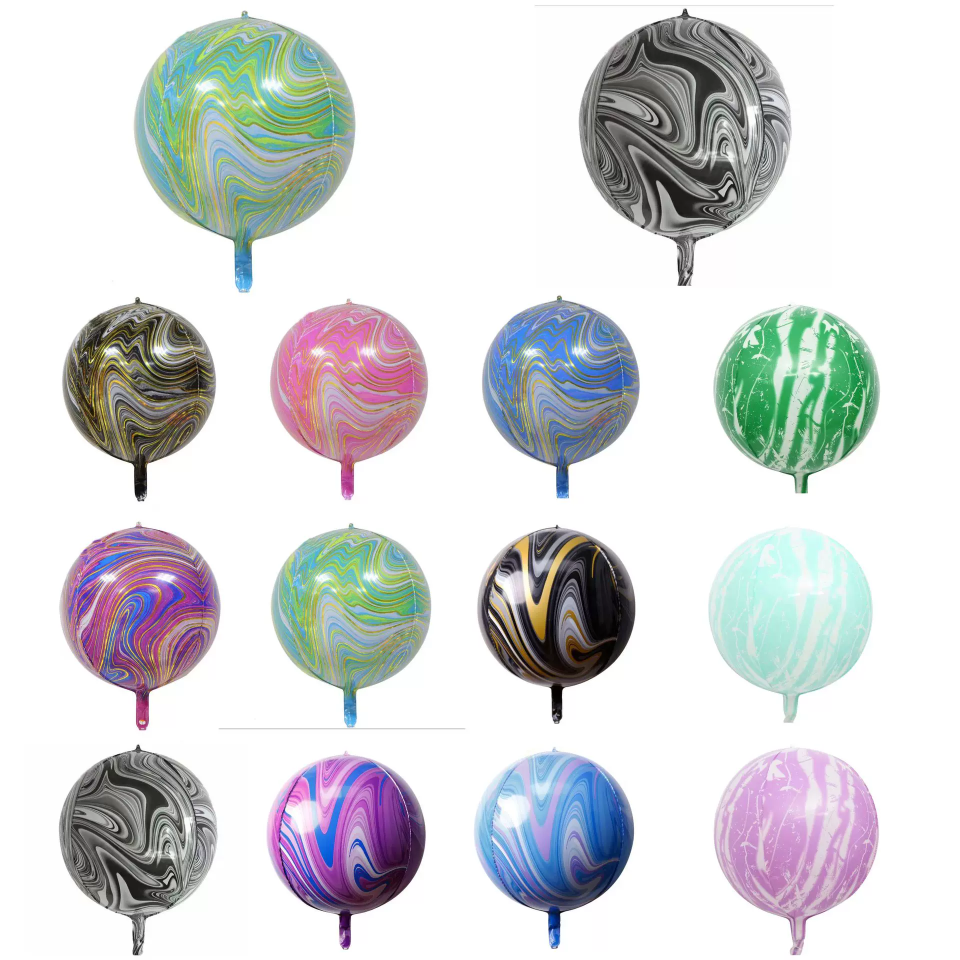 22寸32寸4D玛瑙气球正圆铝膜汽球跨境黑金纹路动物大理石金丝纹