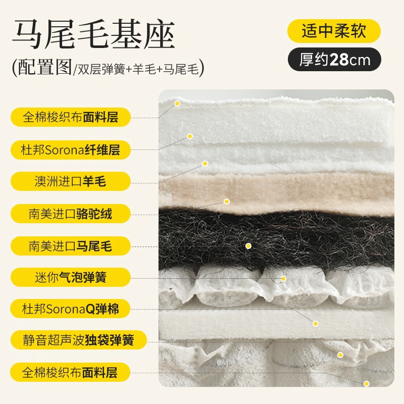 포니테일 베이스 적당하고 부드러움(이중 스프링+울+말털) 두께 약 28cm