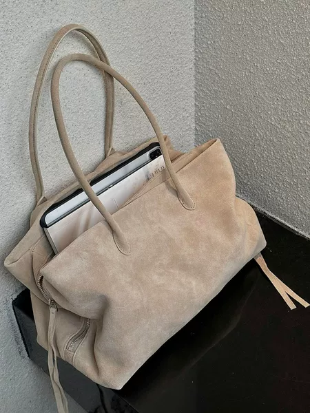 2026 Autumn New Niche Korean Style Velvet Multi-Compartment Shoulder Bag Tote Bag Large Capacity Commuting Handbag for Women