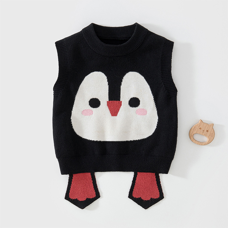 New pullover knitted vest, 2026 new style infant knitted penguin vest, fashionable and cute, perfect for autumn and winter.