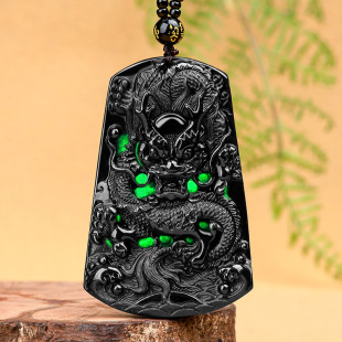 Natural Jadeite A goods Zodiac dragon pendant ink jade dragon brand ice pendant jade pendant Jade for men and women Wholesale