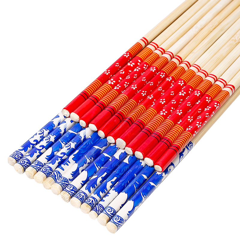 Palillos desechables grandes lotes de palillos redondos gruesos y largos de 24cm 50 pares de un paquete de palillos de película de impresión Embalaje independiente al por mayor