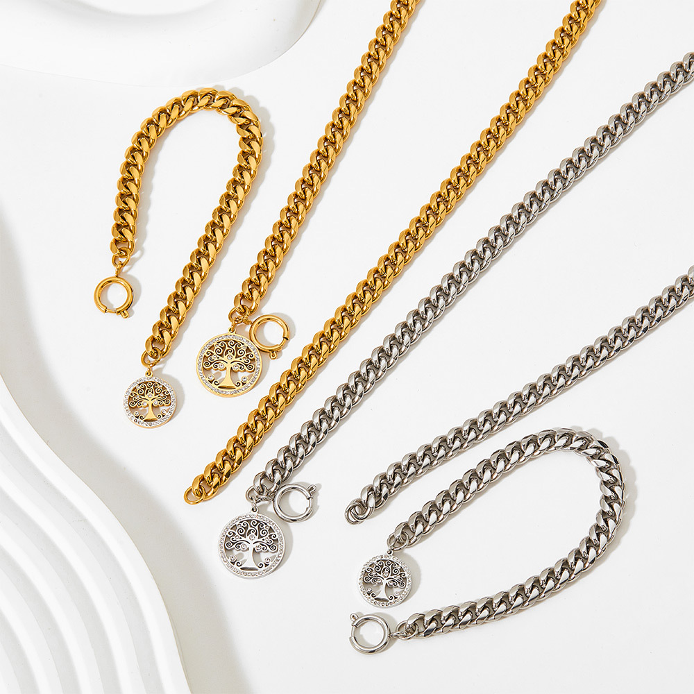 Fashion Tree Stainless Steel Plating Artificial Diamond Bracelets Necklace