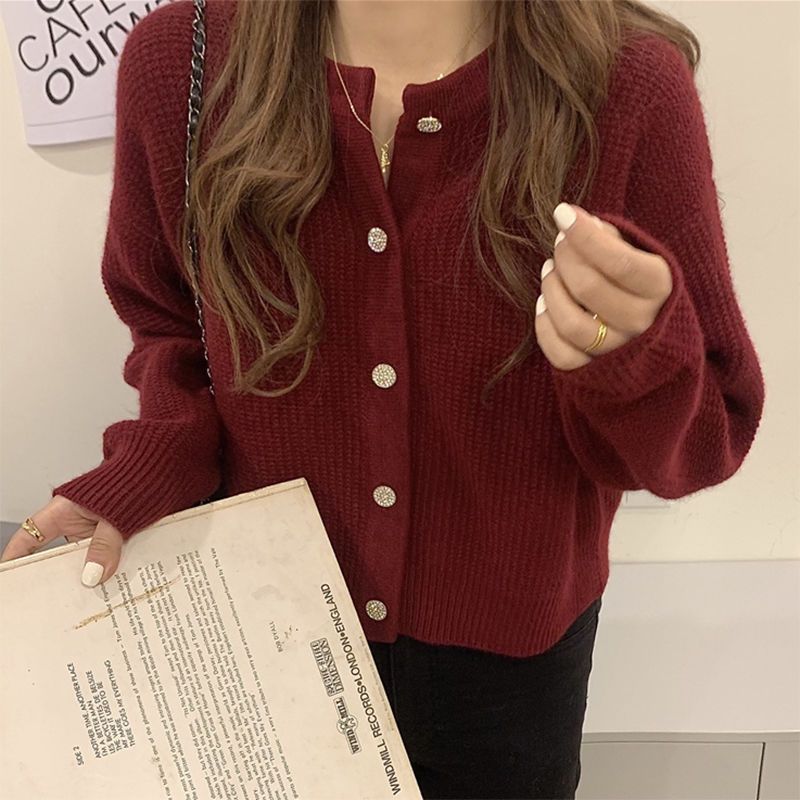 网红温柔风毛衣外套女短款圆领上衣外搭复古港风小个子针织开衫潮|undefined