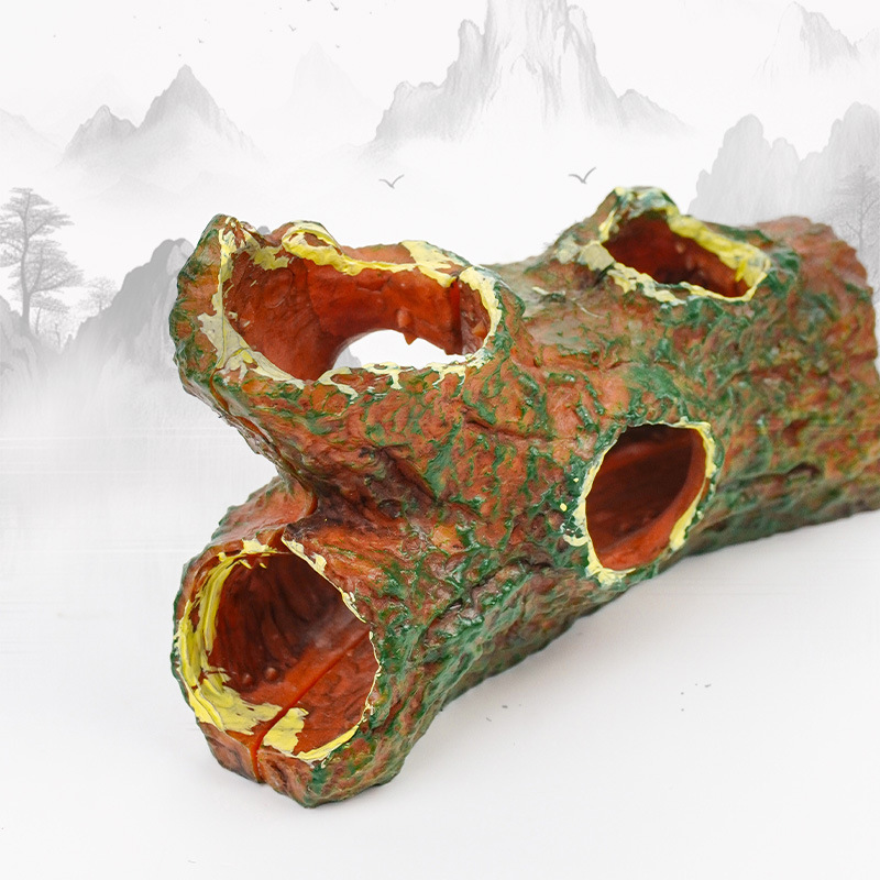 Nueva decoración de paisajismo para acuarios con forma de tojo de árbol, escondite para reptiles, lagartos y serpientes, agujero de árbol simulado de Xiaohongshu para descansar.