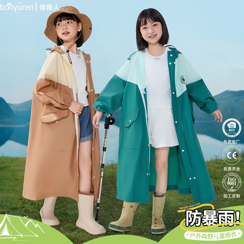 Children's Raincoat for Boys and Girls Going to School with School Bag, Long Full-Body All-In-One Rainproof Poncho
