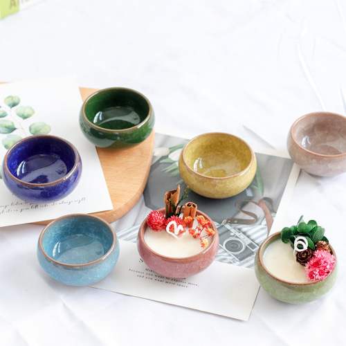 美沐儿 创意冰裂纹陶瓷杯diy香薰蜡烛紫砂七色蜡烛空杯多色小茶杯