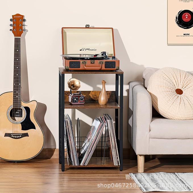 Home-use record storage rack, iron art floor-standing multi-layer shelf, living room sofa side table, bedroom bedside table
