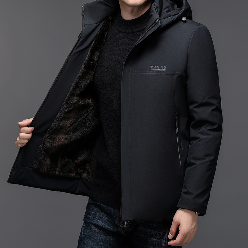 Abrigo de invierno grueso forrado de lana Abrigo acolchado de algodón de los hombres de grafeno sombrero desmontable abajo chaqueta papá Abrigo acolchado de algodón ropa de hombre