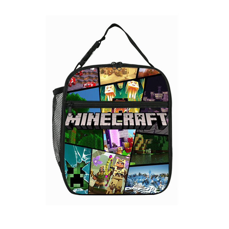 Minecraft Bolso de comida para estudiantes de primaria Minecraft Bolso de hombro portátil para niños Caja de aislamiento Bolsa de almuerzo portátil de campo