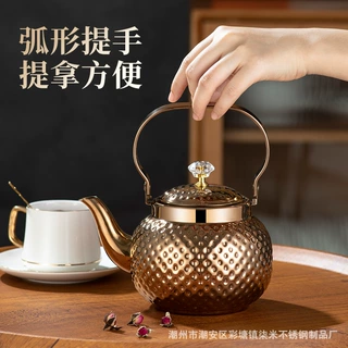 不锈钢跨境泡茶壶中东锤纹餐厅酒店茶水壶带滤网家用花茶壶烧水壶