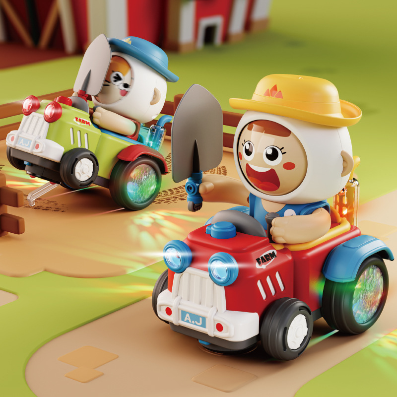 Trucos eléctricos para niños que cambian la cara, coche de granjero, bebé, caminata universal, proyecto de coche de juguete giratorio, venta al por mayor