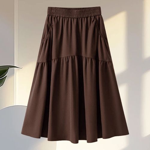 Korean Fashion High-Waist A-Line Long Dress for Women Autumn 2025 Elegant and Slimming Pocket Half Body Skirt