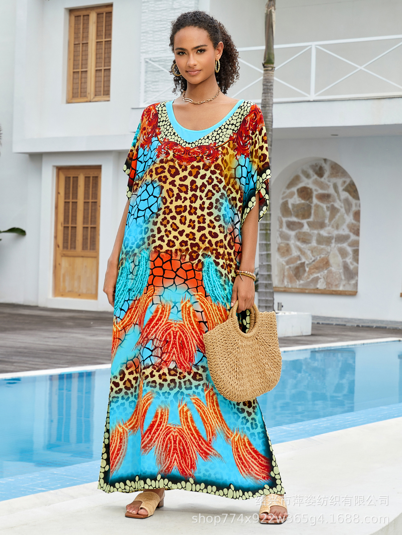 Camiseta de playa de algodón impresa bohemia vestido de vacaciones suelto vestido bikini blusa Y002