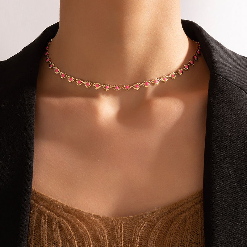 Einfacher Rosa Tropföl-herz-geometrischer Einlagiger Choker display picture 1