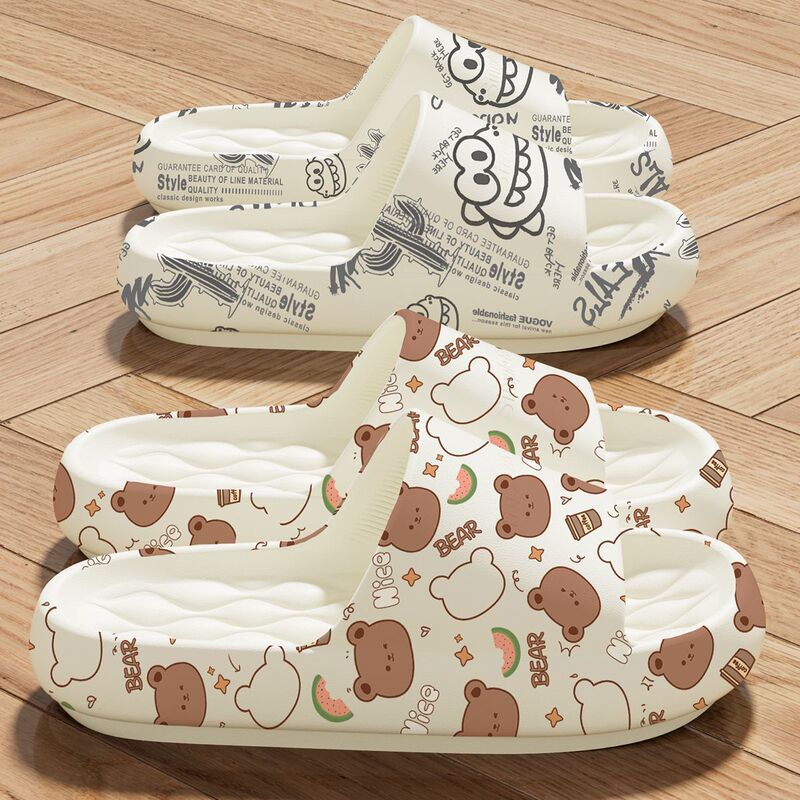Happy Bear Slippers Women's 2025 New Home Use Indoor Anti-Slip Anti-Odor Beach Wear Thick Sole Couple Bathroom