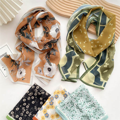 New long silk scarf for women in spring, autumn and summer, versatile and stylish, thin gauze scarf to decorate shirts, scarves and streamers