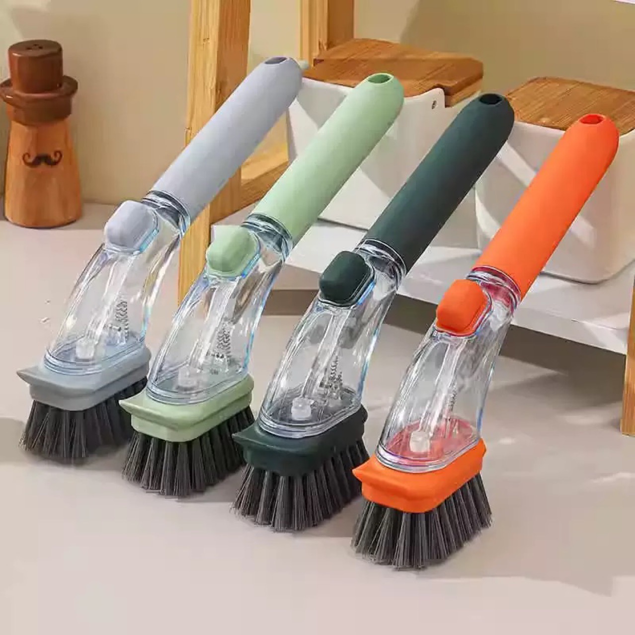 Pot Brush Artifact Household Manual Press Multi-Functional Liquid-Added Long-Handled Pot Washing Brush Kitchen Non-Damaging Pot Cleaning Brush