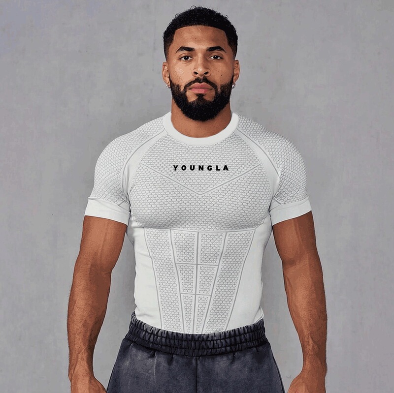 Men's T-shirt YOUNGLA sports fitness quick-drying breathable elastic fitness clothing for joggers outdoor running basketball wear