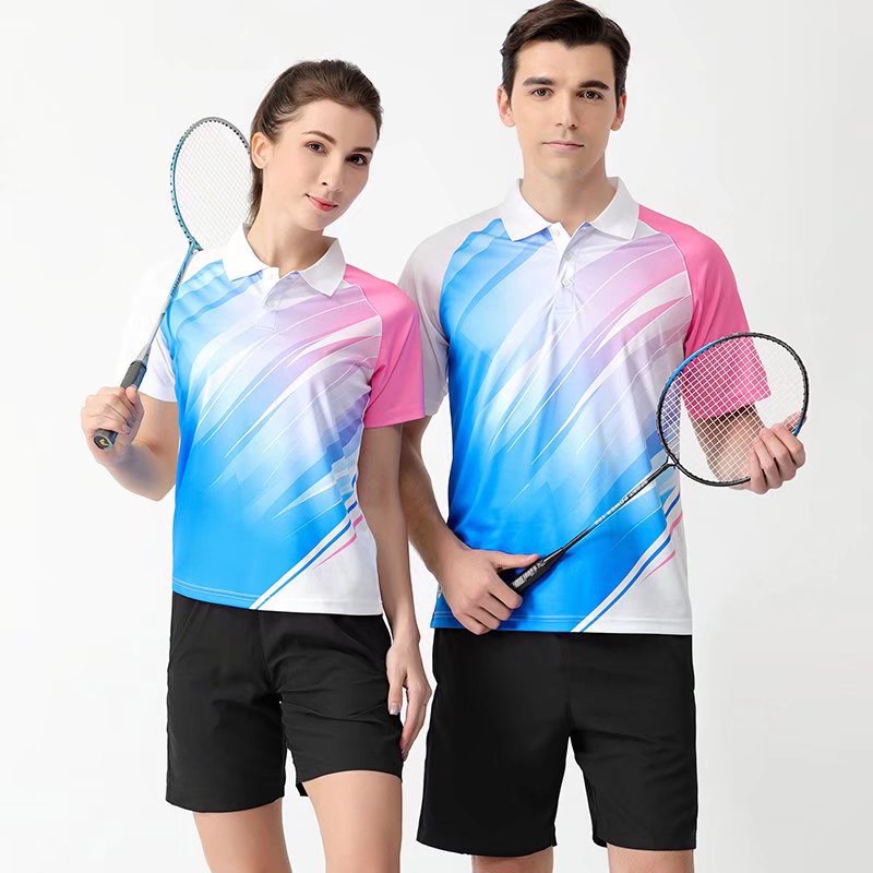 Cross-border Quick-drying Badminton Suit Men's and Women's Lapel Summer Short-sleeved Table Tennis Suit Tennis Suit Sportswear Fixed Z Printing