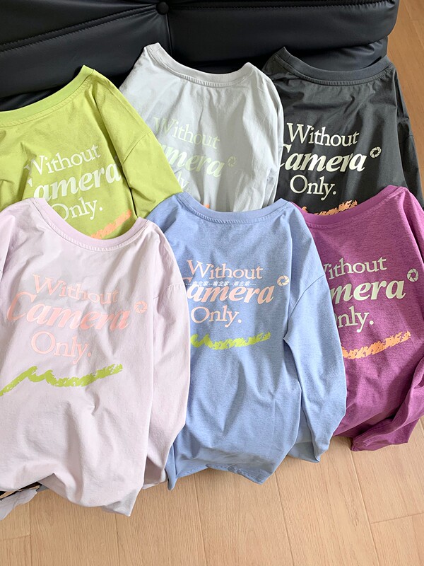 Play with Colors~Autumn Outdoor Quick-Drying Letter Printed Long-Sleeved T-Shirt Casual Loose Bottoming Top