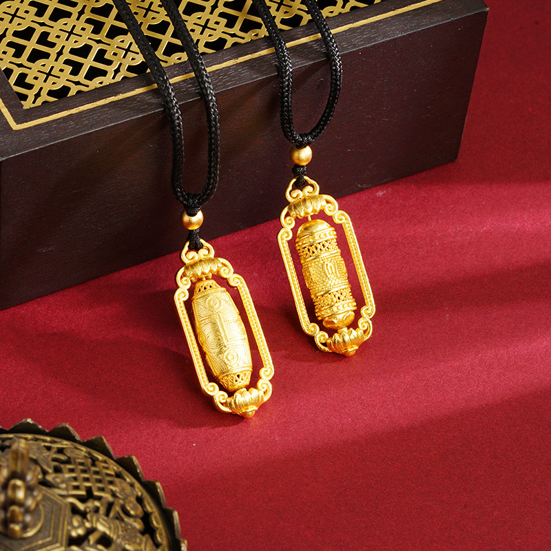 Patrimonio antiguo collar de oro de seis palabras mantra oración Tubo negro cuerda COLLAR COLGANTE todo fósforo estilo chino suministro directo de fábrica